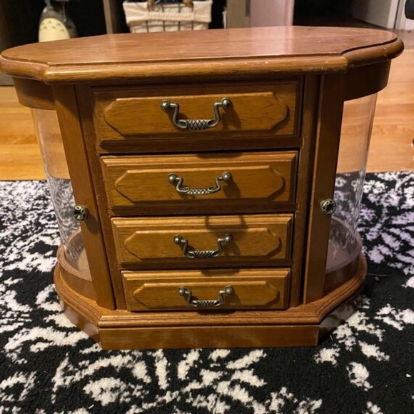 Refinished Medium Blue Floral Jewelry Box / Upcycled Painted Jewelry Box - Picture 9 of 10